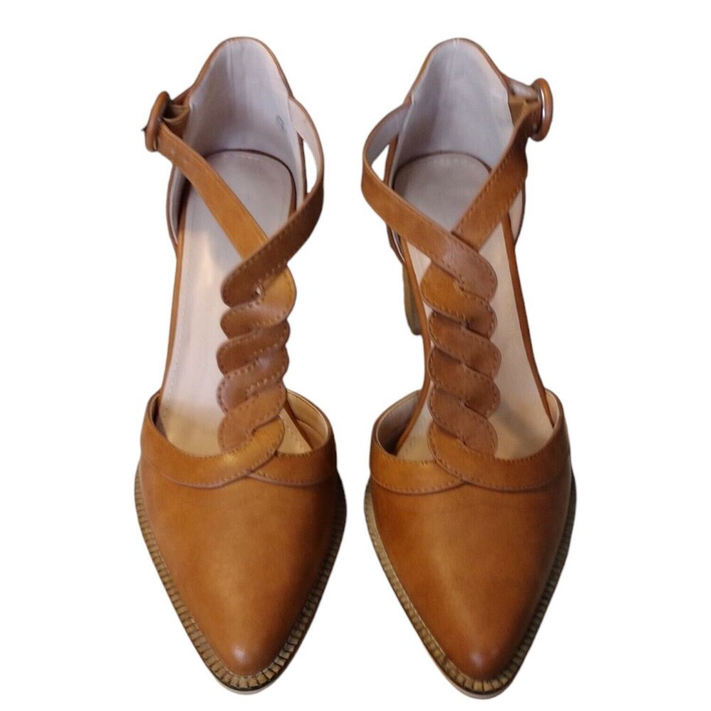 Coutigo Brown Size 7 Block Chunky Heels T Strap Sandals Pumps Shoes